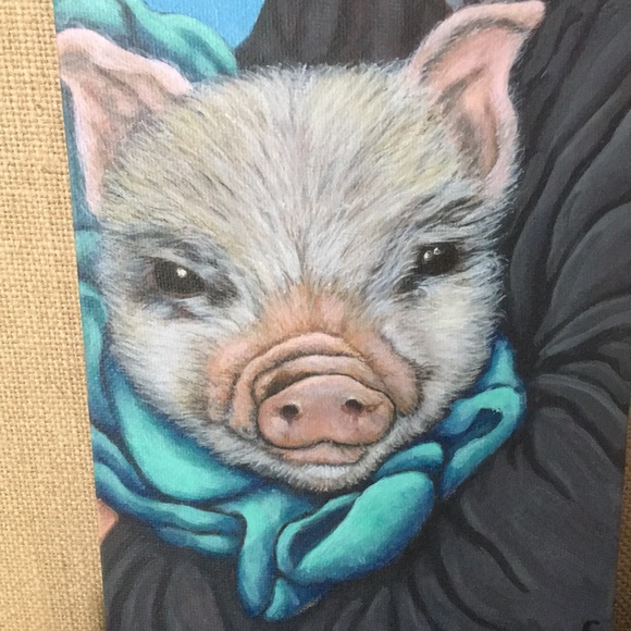 Original 5”x7”acrylic painting of pig in a blanket - Picture 2 of 8